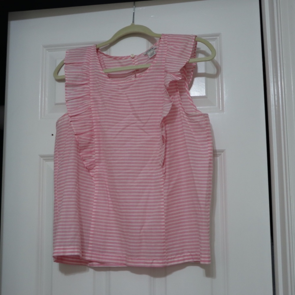 J crew pink Striped ruffle top